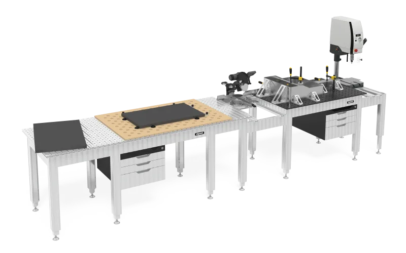établis modulaires Siegmund combinés pour le travail du bois et du métal en atelier