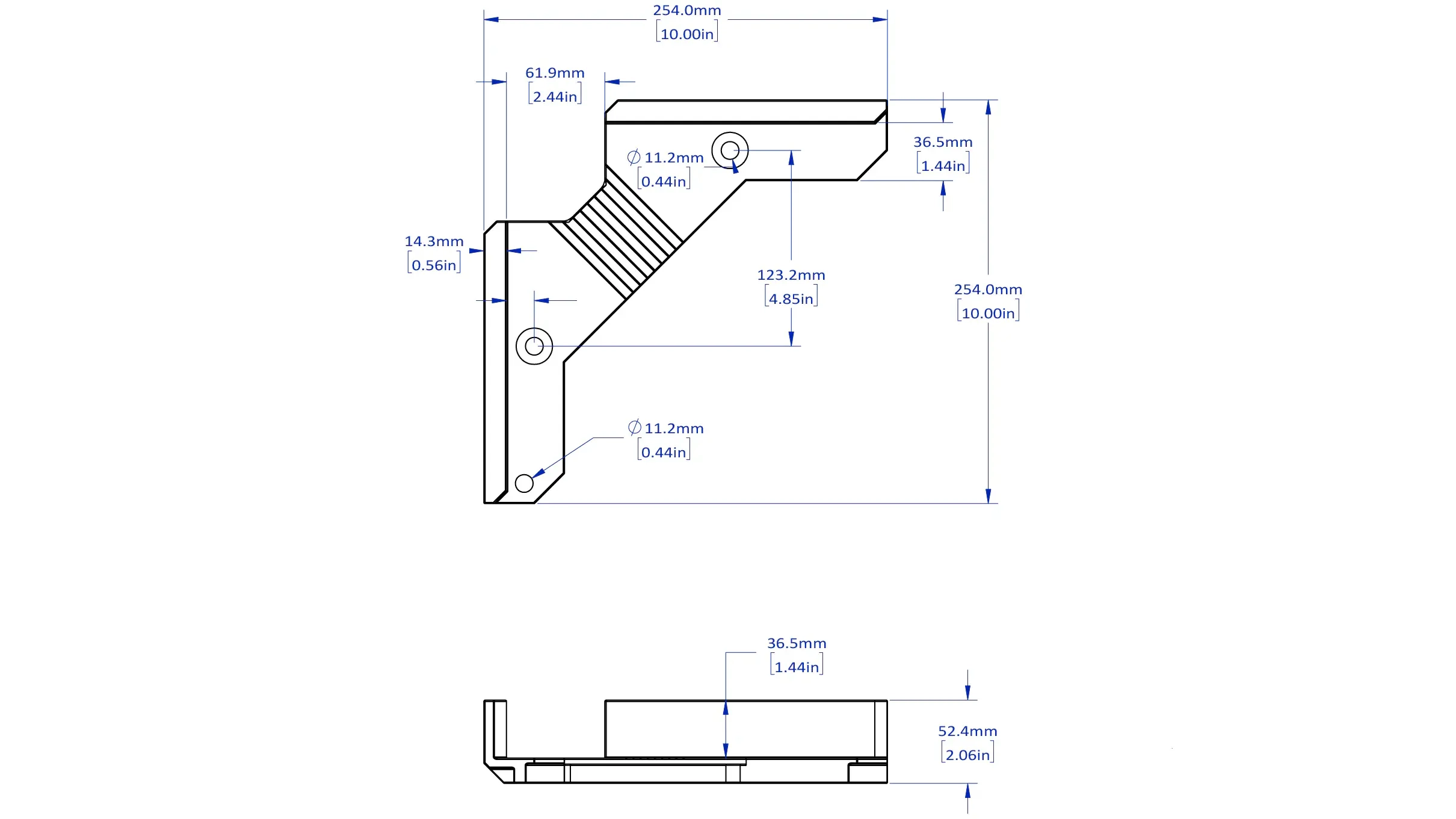 Schéma coté Équerre de soudage 90° aluminium LF-2