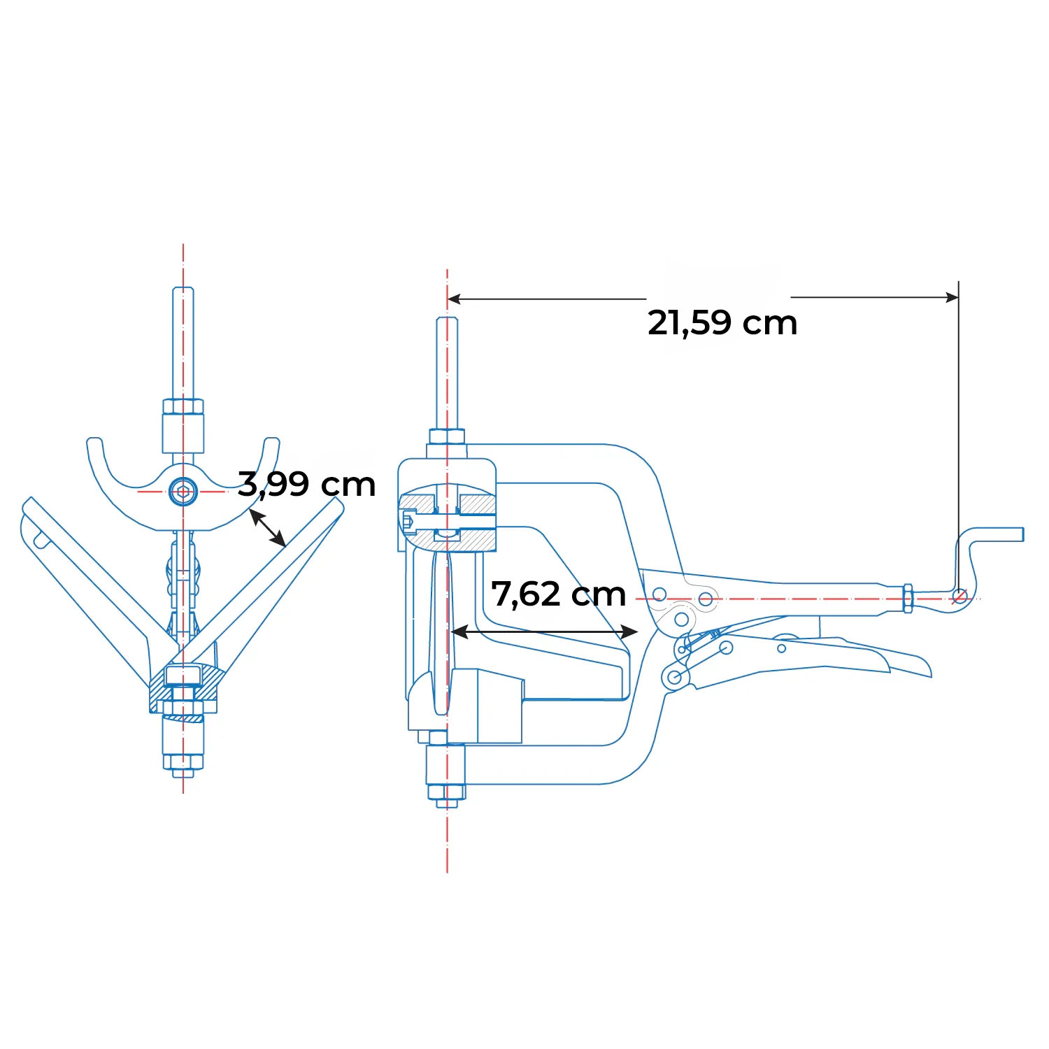 Schéma coté Pince d'angle 90° renforcée PK634 - vue 2