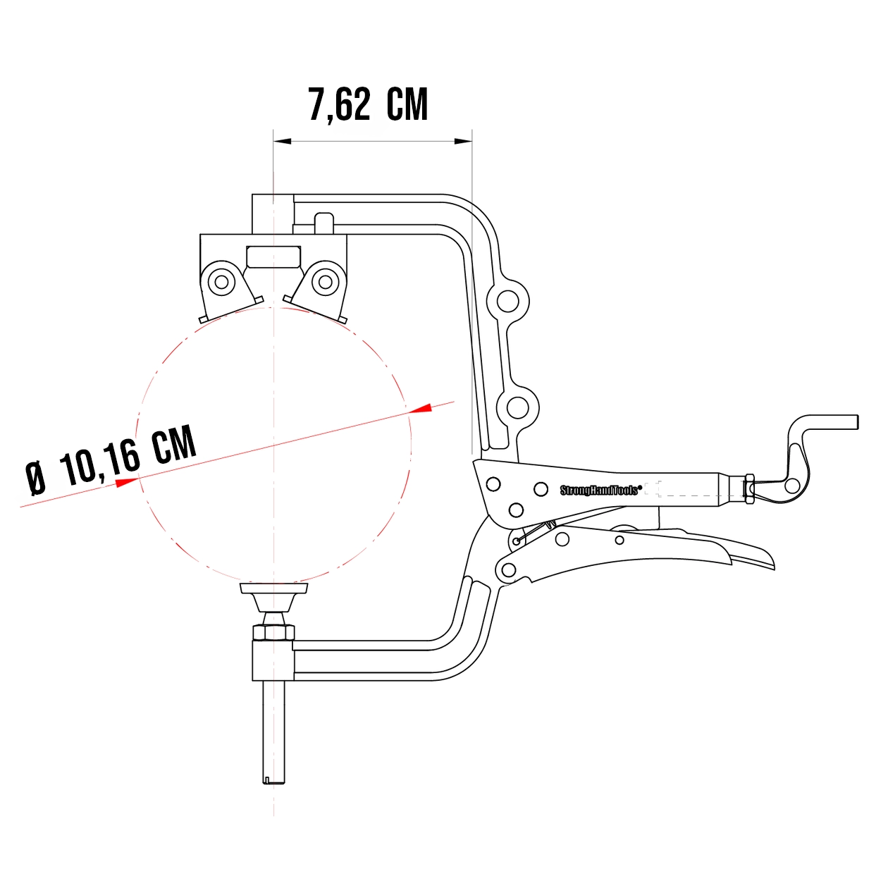 Schéma coté Pince de perçage pour tube PCJ630 - vue 1