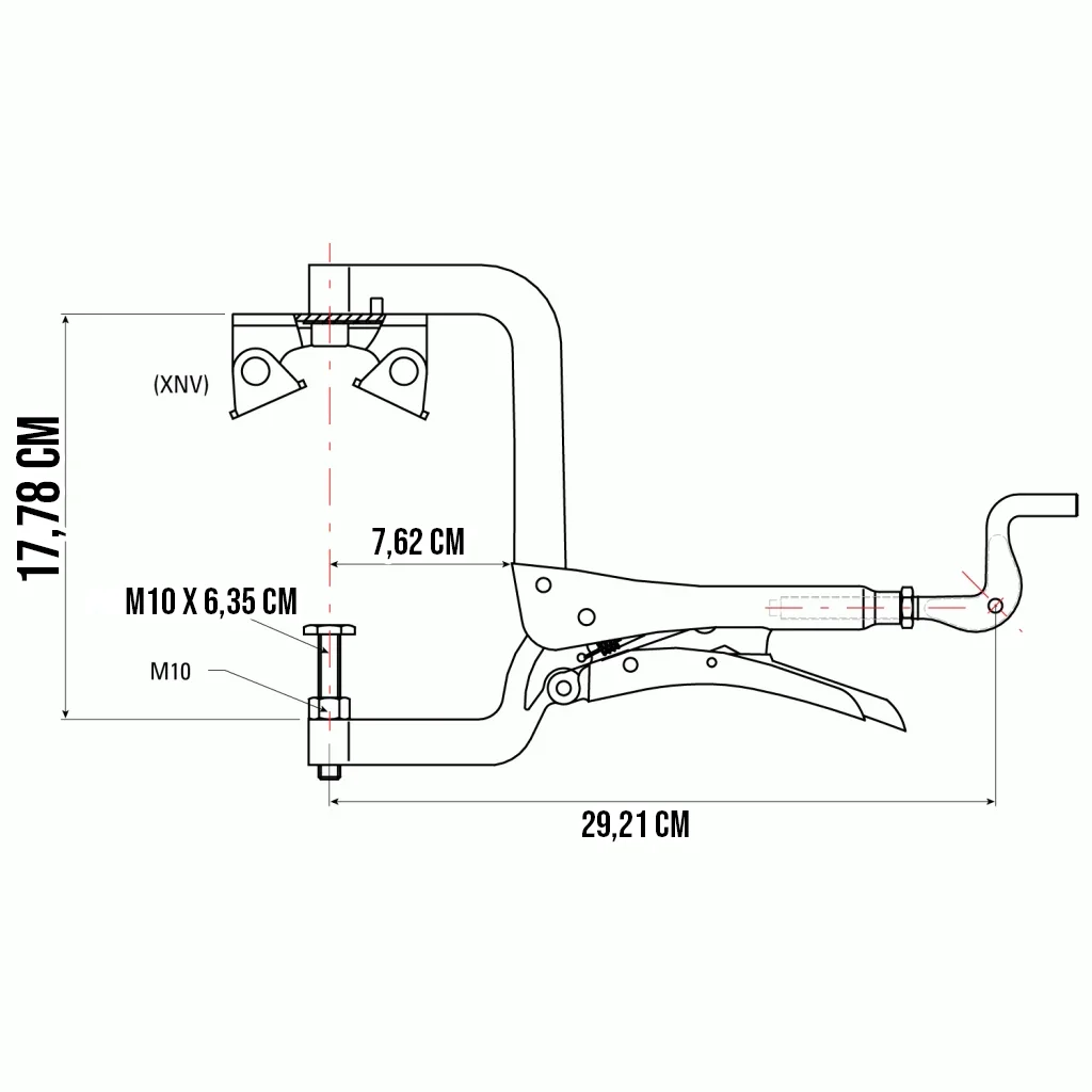 Schéma coté Pince pour tube grand diamètre PG1107V - vue 2