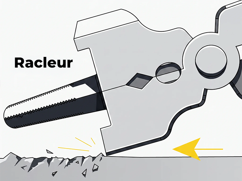 Marteau plat bord racleur PM25 en usage